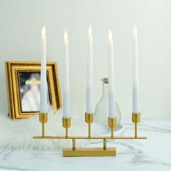 2 Pack Gold Metal 5-Arm Linear Taper Candle Holder Candelabra 12"