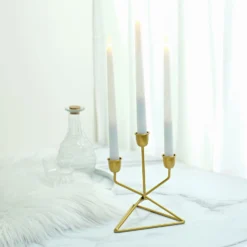 2 Pack | 3 Arm Gold Metal Geometric Taper Candle Candelabra Holder Centerpiece With Triangle Base - 7" -Home Decor Promotional Store IRON CAND TP009 GOLD D03.progressive e17a2daa f8d6 4a1e a4f9 55ddf06fa07a
