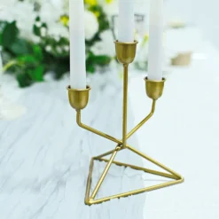 2 Pack | 3 Arm Gold Metal Geometric Taper Candle Candelabra Holder Centerpiece With Triangle Base - 7" -Home Decor Promotional Store IRON CAND TP009 GOLD D05.progressive 2c80ab42 af9b 4569 966f 4090b4f9b375