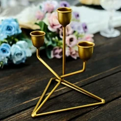 2 Pack | 3 Arm Gold Metal Geometric Taper Candle Candelabra Holder Centerpiece With Triangle Base - 7" -Home Decor Promotional Store IRON CAND TP009 GOLD D06.progressive 93eb03cc 8199 4356 a32b 725a4e90533c