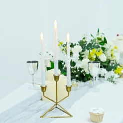 2 Pack | 3 Arm Gold Metal Geometric Taper Candle Candelabra Holder Centerpiece With Triangle Base - 7"