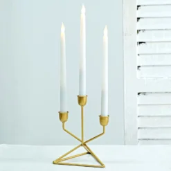 2 Pack | 3 Arm Gold Metal Geometric Taper Candle Candelabra Holder Centerpiece With Triangle Base - 7" -Home Decor Promotional Store IRON CAND TP009 GOLD 01.progressive 77ad9083 3789 4d04 bd2d 04c790ca2dbe