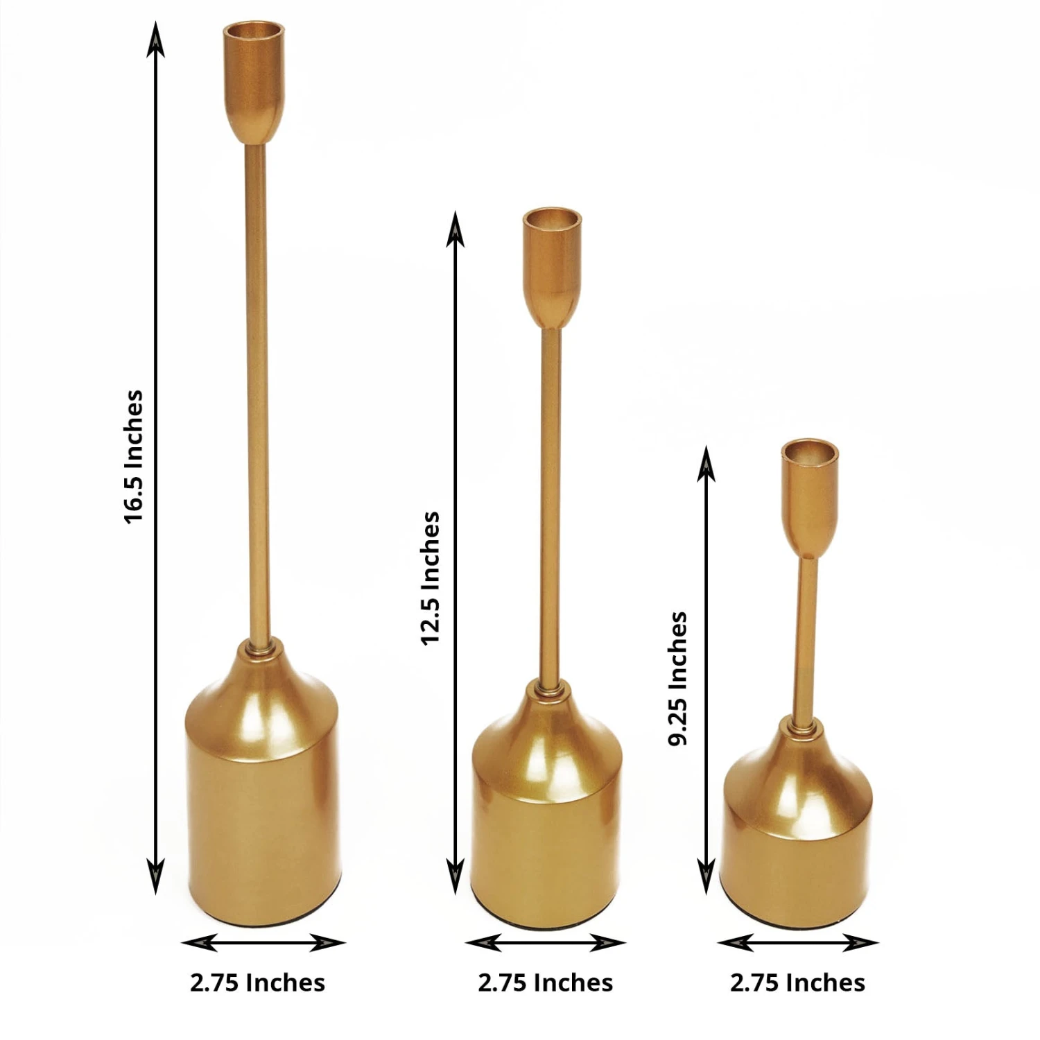 Set Of 3 | Gold Metal Taper Candle Holder Set With Weighted Base - 9"/13"/16" 11 Set Of 3 | Gold Metal Taper Candle Holder Set With Weighted Base - 9"/13"/16" - Image 11