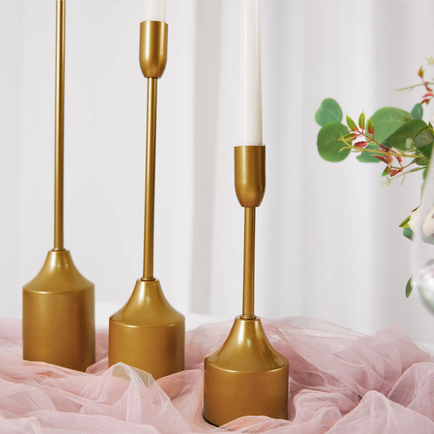 Set Of 3 | Gold Metal Taper Candle Holder Set With Weighted Base - 9"/13"/16" 10 Set Of 3 | Gold Metal Taper Candle Holder Set With Weighted Base - 9"/13"/16" - Image 10