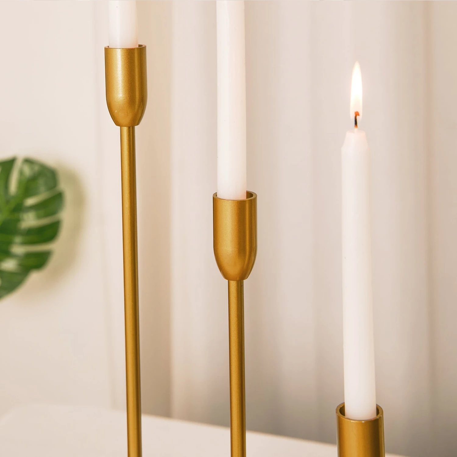 Set Of 3 | Gold Metal Taper Candle Holder Set With Weighted Base - 9"/13"/16" 8 Set Of 3 | Gold Metal Taper Candle Holder Set With Weighted Base - 9"/13"/16" - Image 8