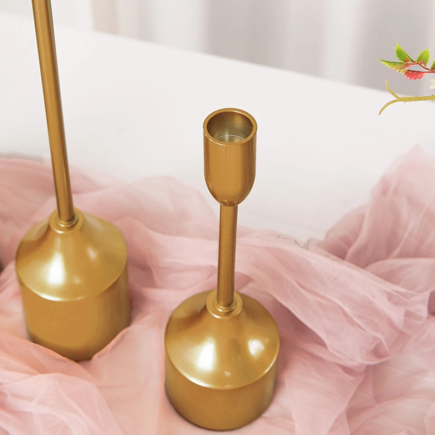 Set Of 3 | Gold Metal Taper Candle Holder Set With Weighted Base - 9"/13"/16" 6 Set Of 3 | Gold Metal Taper Candle Holder Set With Weighted Base - 9"/13"/16" - Image 6