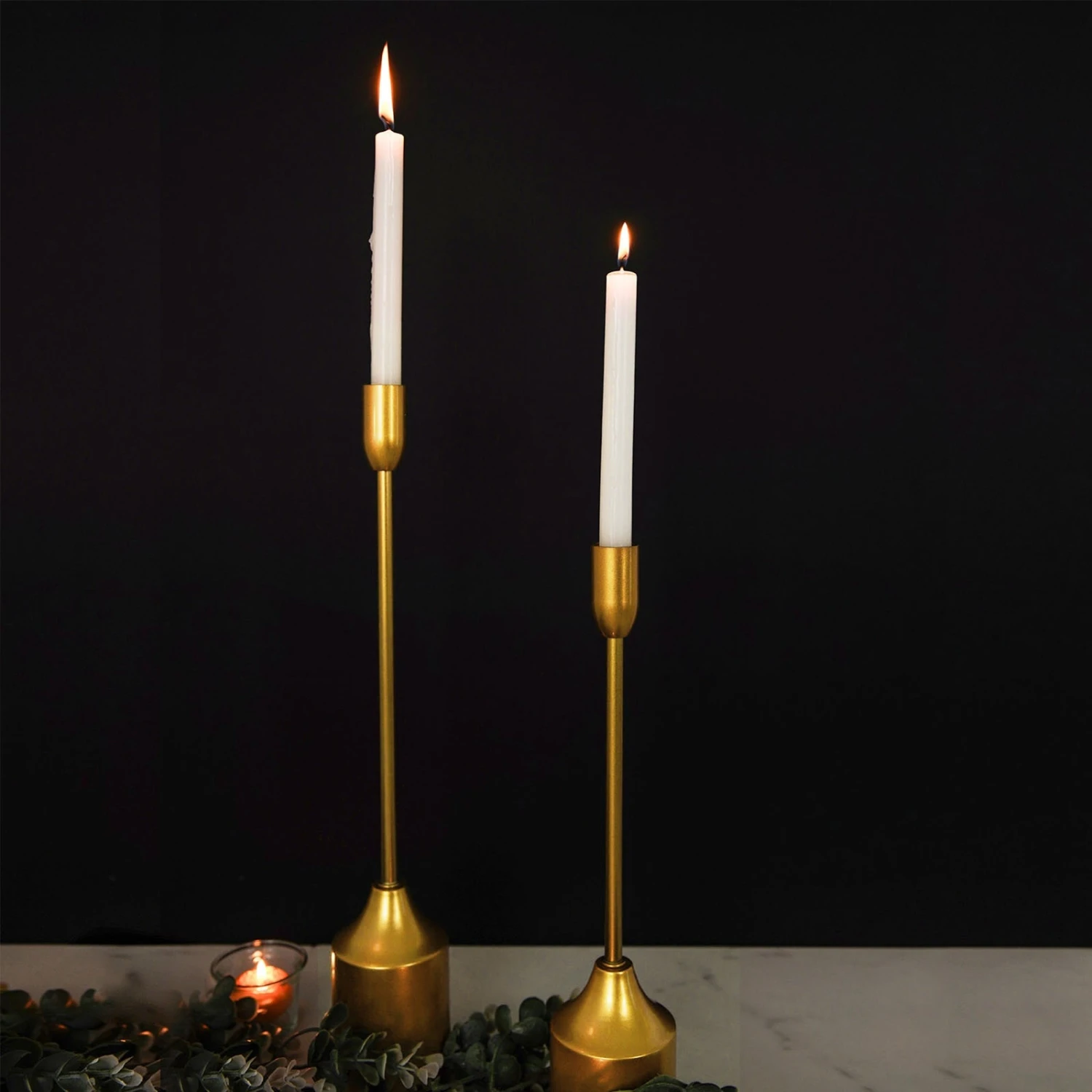Set Of 3 | Gold Metal Taper Candle Holder Set With Weighted Base - 9"/13"/16" 9 Set Of 3 | Gold Metal Taper Candle Holder Set With Weighted Base - 9"/13"/16" - Image 9