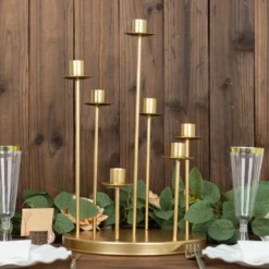 Vintage Gold Metal Taper Candle Holder Centerpiece, Round Tabletop Candelabra 29 Vintage Gold Metal Taper Candle Holder Centerpiece, Round Tabletop Candelabra -Home Decor Promotional Store IRON CAND TP012 7 GOLD D15