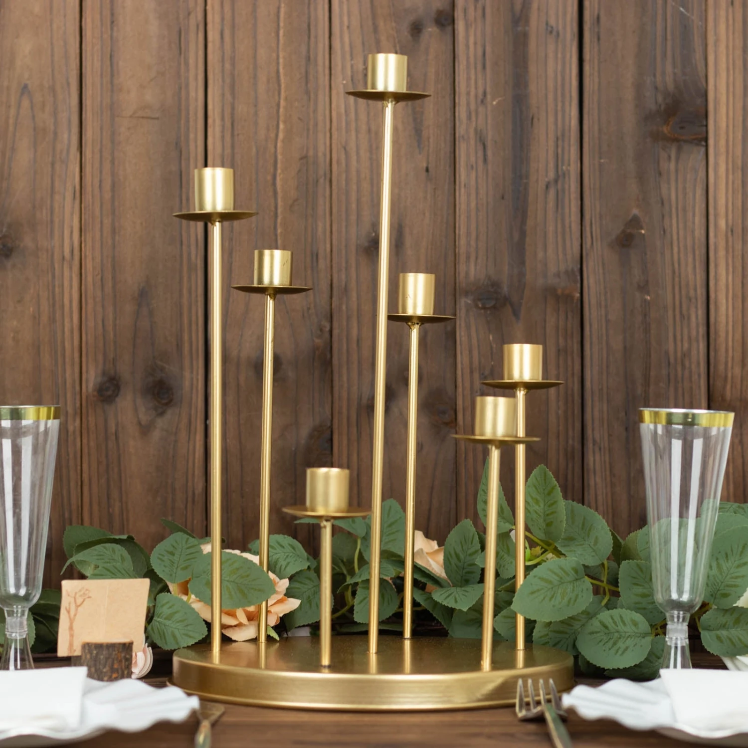 Vintage Gold Metal Taper Candle Holder Centerpiece, Round Tabletop Candelabra 13 Vintage Gold Metal Taper Candle Holder Centerpiece, Round Tabletop Candelabra - Image 13
