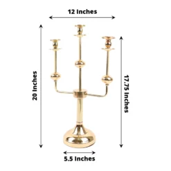 Gold Metal 3-Arm Candle Holder Candelabra Table Centerpiece, Taper Candle Stick Stand 20" -Home Decor Promotional Store IRON CAND TP013 3 GOLD 98