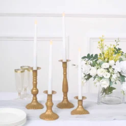 Set Of 4 | Gold Baroque Metal Taper Candle Holder Centerpieces, Vintage Candlestick Stands - 9", 8", 5", 3" 13 Set Of 4 | Gold Baroque Metal Taper Candle Holder Centerpieces, Vintage Candlestick Stands - 9", 8", 5", 3" -Home Decor Promotional Store IRON CAND TP015 SET GOLD D01