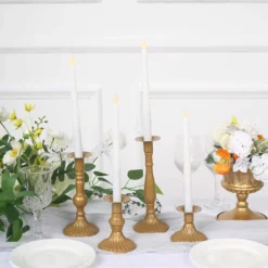 Set Of 4 | Gold Baroque Metal Taper Candle Holder Centerpieces, Vintage Candlestick Stands - 9", 8", 5", 3" 16 Set Of 4 | Gold Baroque Metal Taper Candle Holder Centerpieces, Vintage Candlestick Stands - 9", 8", 5", 3" -Home Decor Promotional Store IRON CAND TP015 SET GOLD D03