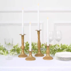 Set Of 4 | Gold Baroque Metal Taper Candle Holder Centerpieces, Vintage Candlestick Stands - 9", 8", 5", 3" 17 Set Of 4 | Gold Baroque Metal Taper Candle Holder Centerpieces, Vintage Candlestick Stands - 9", 8", 5", 3" -Home Decor Promotional Store IRON CAND TP015 SET GOLD D05