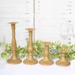 Set Of 4 | Gold Baroque Metal Taper Candle Holder Centerpieces, Vintage Candlestick Stands - 9", 8", 5", 3" 18 Set Of 4 | Gold Baroque Metal Taper Candle Holder Centerpieces, Vintage Candlestick Stands - 9", 8", 5", 3" -Home Decor Promotional Store IRON CAND TP015 SET GOLD D06