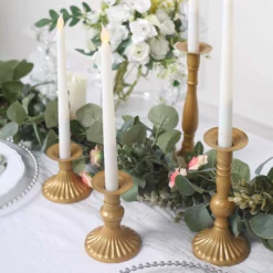 Set Of 4 | Gold Baroque Metal Taper Candle Holder Centerpieces, Vintage Candlestick Stands - 9", 8", 5", 3" 12 Set Of 4 | Gold Baroque Metal Taper Candle Holder Centerpieces, Vintage Candlestick Stands - 9", 8", 5", 3" -Home Decor Promotional Store IRON CAND TP015 SET GOLD 02