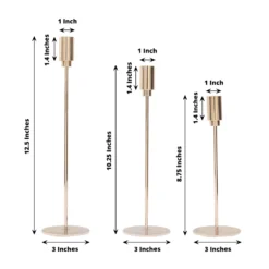 Set Of 3 | Gold Metal Taper Candle Stands With Round Solid Base, Decorative Candlestick Holder Set - 9",10",13" -Home Decor Promotional Store IRON CAND TP016 GOLD 98