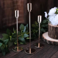 Set Of 3 | Gold Metal Taper Candle Stands With Round Solid Base, Decorative Candlestick Holder Set - 9",10",13" -Home Decor Promotional Store IRON CAND TP016 GOLD 01