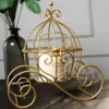 Gold Wrought Iron Cinderella Carriage Candle Holder Or Card Display 11"