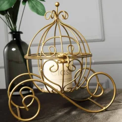 Gold Wrought Iron Cinderella Carriage Candle Holder Or Card Display 11"