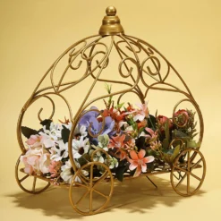 Gold Wrought Iron Cinderella Pumpkin Carriage Table Centerpiece 11"