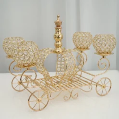 Gold Metal 4-Arm Crystal Cinderella Carriage Candle Holder Centerpiece 18" -Home Decor Promotional Store IRON COACH 03 GOLD 01