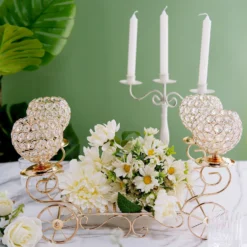 Gold Metal 4-Arm Crystal Cinderella Carriage Candle Holder Centerpiece 18" -Home Decor Promotional Store IRON COACH 03 GOLD D03