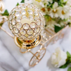 Gold Metal 4-Arm Crystal Cinderella Carriage Candle Holder Centerpiece 18" -Home Decor Promotional Store IRON COACH 03 GOLD D04