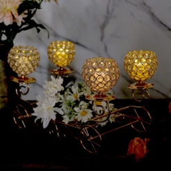 Gold Metal 4-Arm Crystal Cinderella Carriage Candle Holder Centerpiece 18" -Home Decor Promotional Store IRON COACH 03 GOLD D07