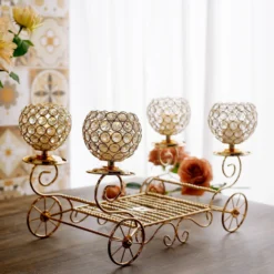 Gold Metal 4-Arm Crystal Cinderella Carriage Candle Holder Centerpiece 18" -Home Decor Promotional Store IRON COACH 03 GOLD 01