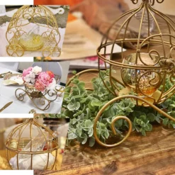 Gold Wrought Iron Cinderella Carriage Candle Holder Or Card Display 11" -Home Decor Promotional Store IRON COACH EBC2