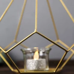 2 Pack Metal Pentagon Tealight Candle Holders, Open Frame Geometric Flower Stand 9" -Home Decor Promotional Store IRON HOLD 001 GOLD D010.progressive 50e23427 8419 4d0f 9a36 7a402bb80a9d