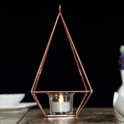 2 Pack Metal Pyramid Shaped Tealight Candle Holders, Open Frame Geometric Flower Stand 9" -Home Decor Promotional Store IRON HOLD 002 054 D06