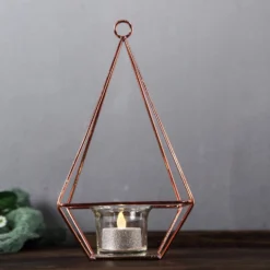 2 Pack Metal Pyramid Shaped Tealight Candle Holders, Open Frame Geometric Flower Stand 9" -Home Decor Promotional Store IRON HOLD 002 054 D09