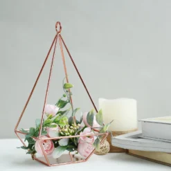 2 Pack Metal Pyramid Shaped Tealight Candle Holders, Open Frame Geometric Flower Stand 9"