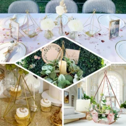 2 Pack Metal Pyramid Shaped Tealight Candle Holders, Open Frame Geometric Flower Stand 9" -Home Decor Promotional Store IRON HOLD 002 EBC1 43df77e6 32ab 437d a339 709a631313d7