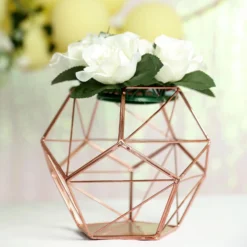Metal Pentagon Prism Tealight Candle Holder, Open Frame Geometric Flower Stand 7" -Home Decor Promotional Store IRON HOLD 003 054 D15