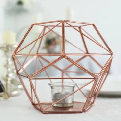 Metal Pentagon Prism Tealight Candle Holder, Open Frame Geometric Flower Stand 7" -Home Decor Promotional Store IRON HOLD 003 054 01