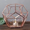 Metal Pentagon Prism Tealight Candle Holder, Open Frame Geometric Flower Stand 7"