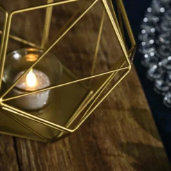 Metal Pentagon Prism Tealight Candle Holder, Open Frame Geometric Flower Stand 7" -Home Decor Promotional Store IRON HOLD 003 GOLD D08.progressive a2c5fef2 8af3 4c79 9b5a 2079dc062c9f