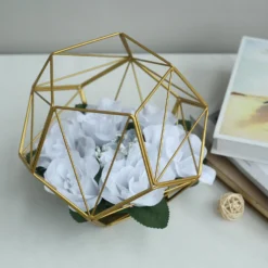 Metal Pentagon Prism Tealight Candle Holder, Open Frame Geometric Flower Stand 7" -Home Decor Promotional Store IRON HOLD 003 GOLD D17.progressive e84888a1 b15e 4a42 83aa b87ae13214cf