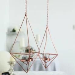 Set Of 2 | Hanging Diamond Tealight Candle Holders, Open Frame Metal Geometric Flower Terrariums - 12", 15" 26 Set Of 2 | Hanging Diamond Tealight Candle Holders, Open Frame Metal Geometric Flower Terrariums - 12", 15" -Home Decor Promotional Store IRON HOLD 006 054 01