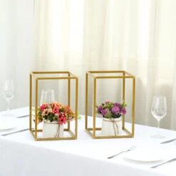 Rectangular Gold Metal Home Accent Flower Stand, Geometric Centerpiece Vases 27 Rectangular Gold Metal Home Accent Flower Stand, Geometric Centerpiece Vases -Home Decor Promotional Store IRON STND01 12 GOLD 01