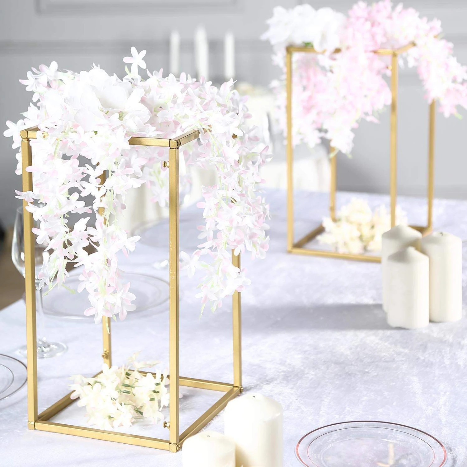 Rectangular Gold Metal Home Accent Flower Stand, Geometric Centerpiece Vases 12 Rectangular Gold Metal Home Accent Flower Stand, Geometric Centerpiece Vases - Image 12