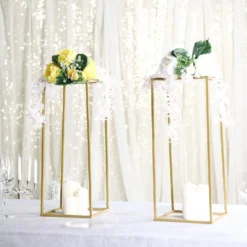 Rectangular Gold Metal Home Accent Flower Stand, Geometric Centerpiece Vases 34 Rectangular Gold Metal Home Accent Flower Stand, Geometric Centerpiece Vases -Home Decor Promotional Store IRON STND01 24 GOLD 01
