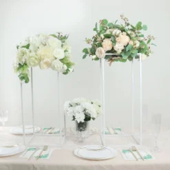 Glossy White Metal Wedding Flower Stand, Geometric Vase Column Centerpiece -Home Decor Promotional Store IRON STND01 24 WHT D05