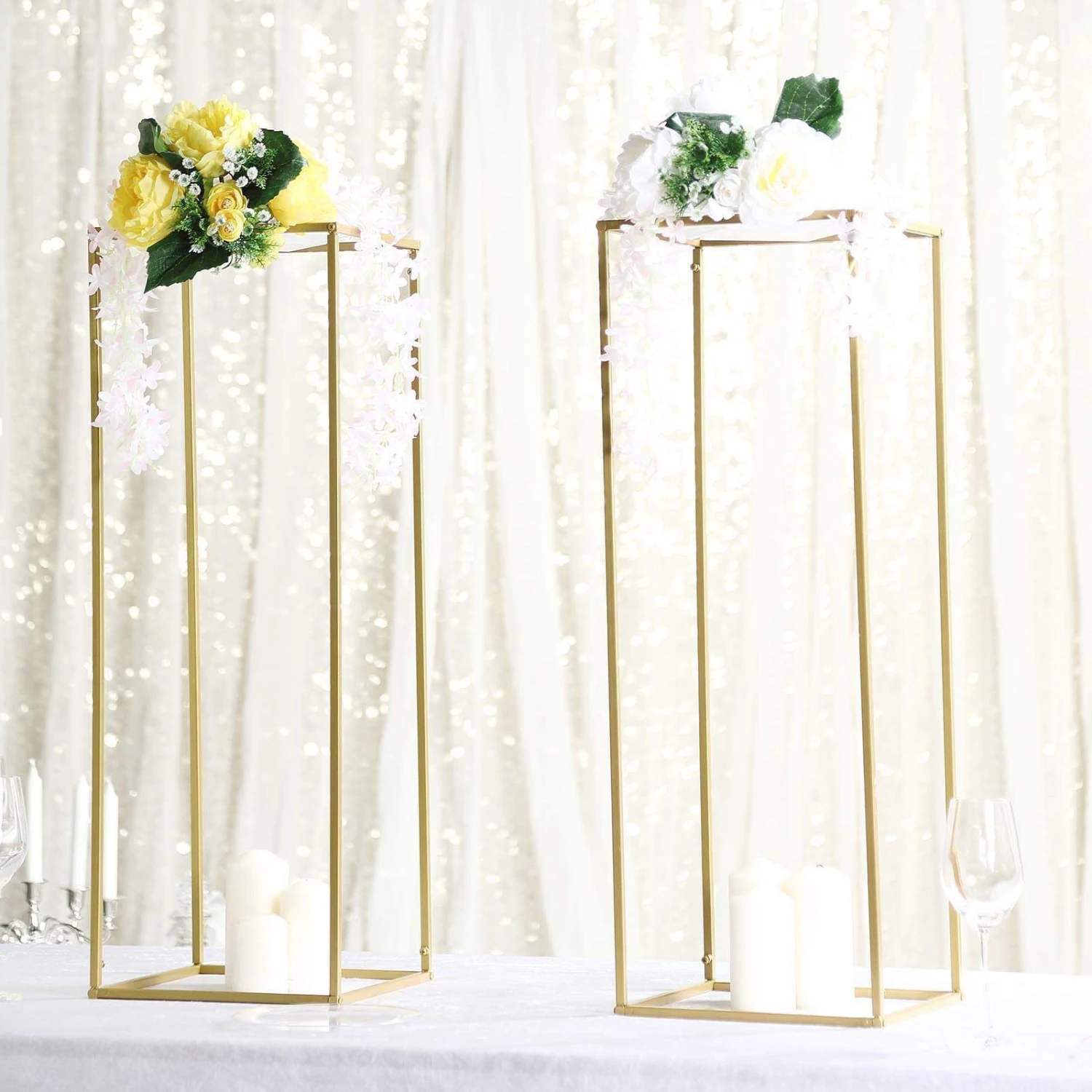 Rectangular Gold Metal Home Accent Flower Stand, Geometric Centerpiece Vases 19 Rectangular Gold Metal Home Accent Flower Stand, Geometric Centerpiece Vases - Image 19