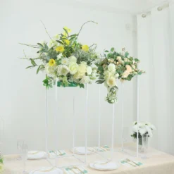 Glossy White Metal Wedding Flower Stand, Geometric Vase Column Centerpiece -Home Decor Promotional Store IRON STND01 32 WHT D05