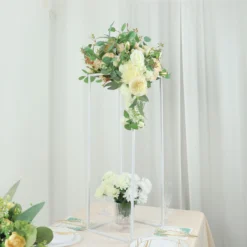 Glossy White Metal Wedding Flower Stand, Geometric Vase Column Centerpiece -Home Decor Promotional Store IRON STND01 32 WHT D09
