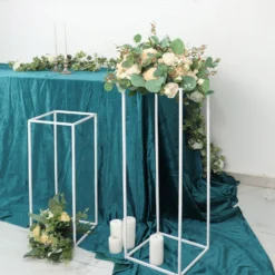 Glossy White Metal Wedding Flower Stand, Geometric Vase Column Centerpiece
