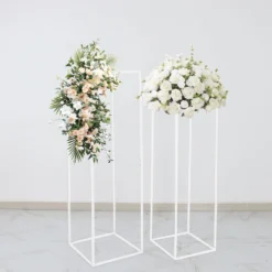 Glossy White Metal Wedding Flower Stand, Geometric Vase Column Centerpiece -Home Decor Promotional Store IRON STND01 40 WHT 02